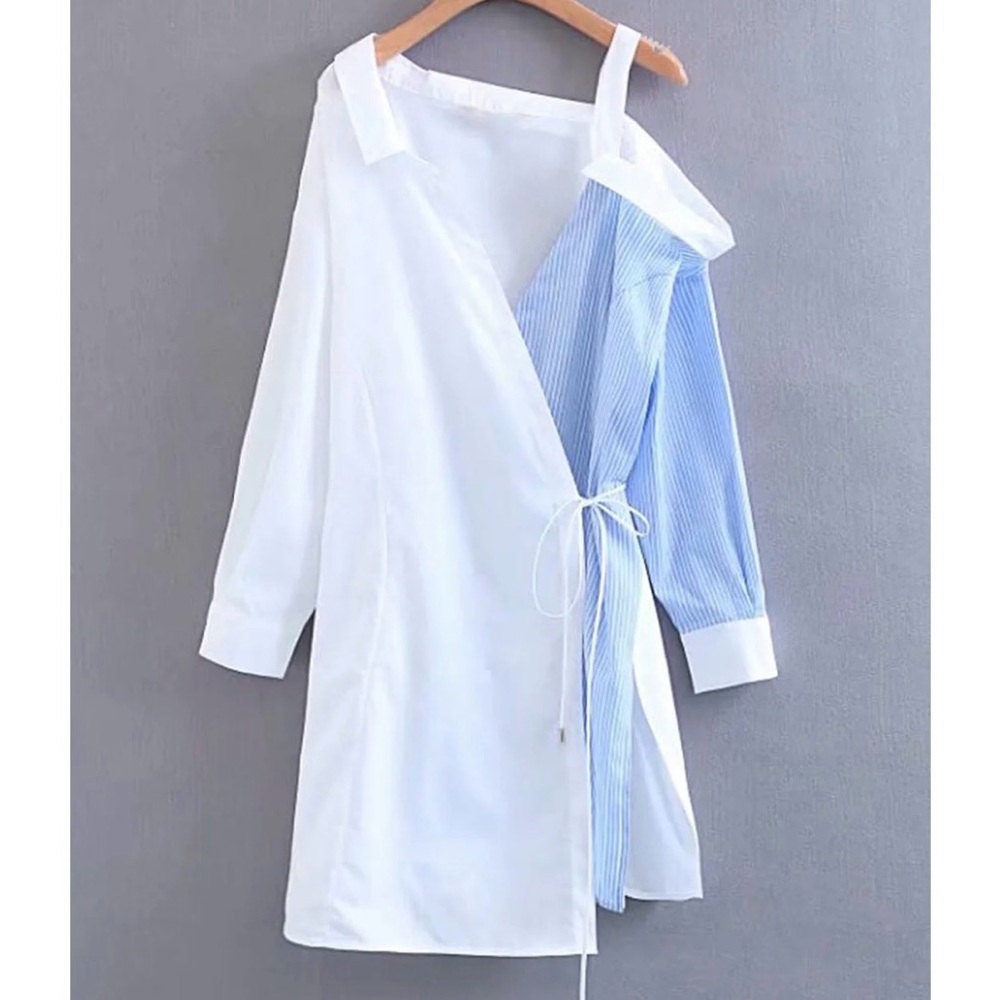 ZARA CONTRASTING SHIRT DRESS WITH CUT-OUT